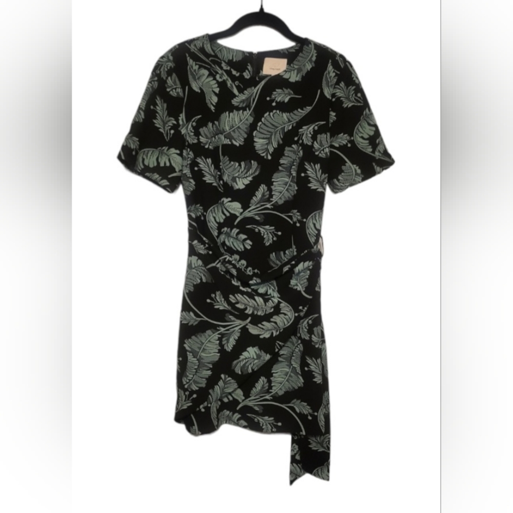 Cinq a Sept Teal & Black Floral Leaf Print Wrap Dress Size 4